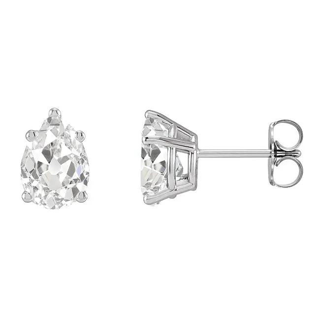HarryChadEntcom Earrings Pear Old Miner Real Natural Earth Mined Diamond Gold Studs Solitaire Earrings 6 Carats