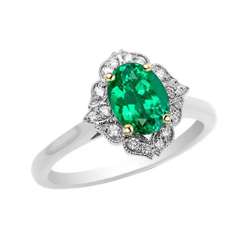 HarryChadEntcom Flower Style Gem Halo Ring Oval Green Emerald Rings