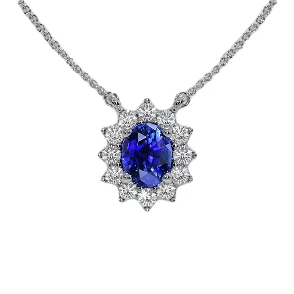 HarryChadEntcom Halo Pendant Oval Ceylon Sapphire Natural Earth Mined Diamond Flower Style 350 Carats Necklaces HarryChadEntcom Halo Pendant Oval Ceylon Sapphire Natural Earth Mined Diamond Flower Style 350 Carats Necklaces