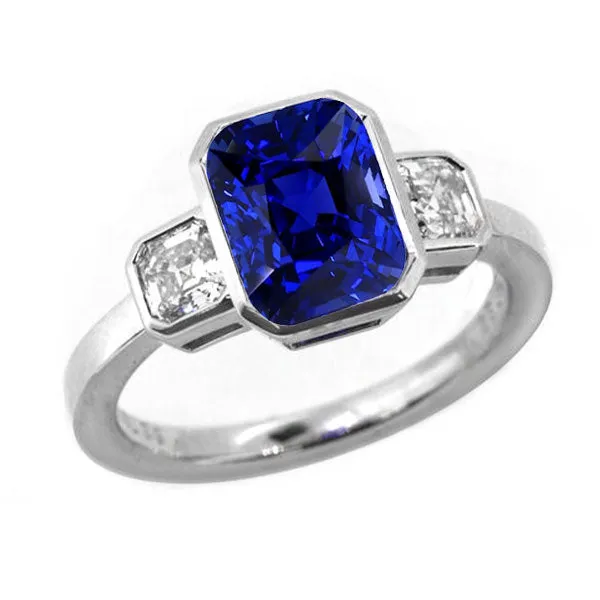 HarryChadEntcom Rings 3 Stone Cushion Bezel Set Blue Sapphire Natural Earth Mined Diamond Ring 350 Carats HarryChadEntcom Rings 3 Stone Cushion Bezel Set Blue Sapphire Natural Earth Mined Diamond Ring 350 Carats