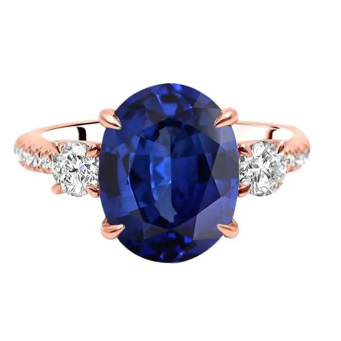 HarryChadEntcom Rings Anniversary Oval Ceylon Sapphire Ring 3 Stone Style Natural Earth Mined Diamonds 5 Carats HarryChadEntcom Rings Anniversary Oval Ceylon Sapphire Ring 3 Stone Style Natural Earth Mined Diamonds 5 Carats