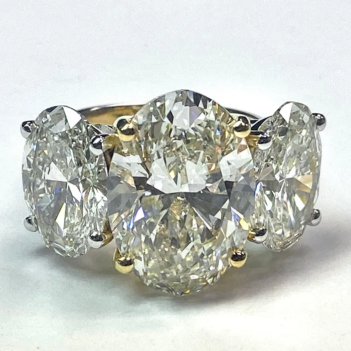 HarryChadEntcom Rings Big Oval Lab Grown Diamond Three Stone Ring Gold 14K HarryChadEntcom Rings Big Oval Lab Grown Diamond Three Stone Ring Gold 14K