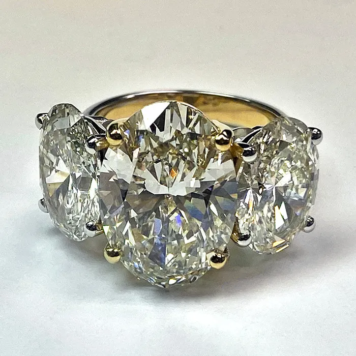 HarryChadEntcom Rings Big Oval Lab Grown Diamond Three Stone Ring Gold 14K