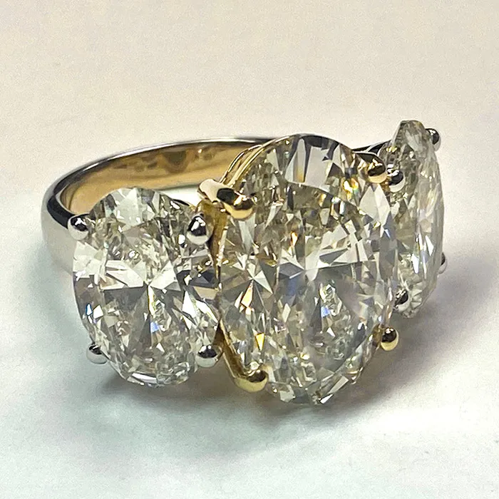 HarryChadEntcom Rings Big Oval Lab Grown Diamond Three Stone Ring Gold 14K