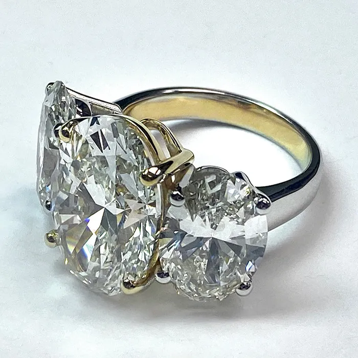 HarryChadEntcom Rings Big Oval Lab Grown Diamond Three Stone Ring Gold 14K