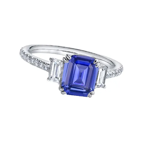 HarryChadEntcom Rings Emerald Three Stone Blue Sapphire Ring Pave Set Natural Earth Mined Diamonds 3 Carats HarryChadEntcom Rings Emerald Three Stone Blue Sapphire Ring Pave Set Natural Earth Mined Diamonds 3 Carats