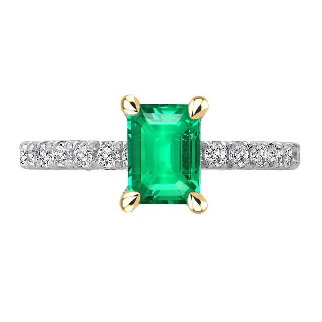 HarryChadEntcom Rings Green Emerald Diamond Engagement Ring With Accents