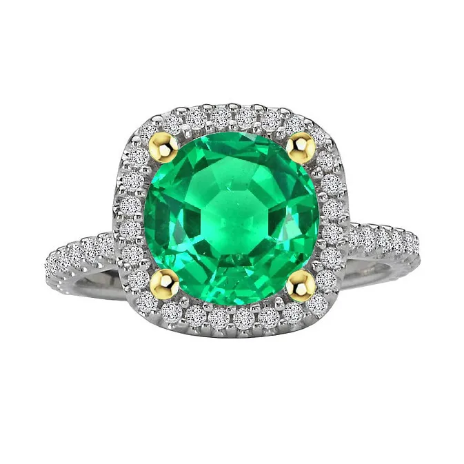 HarryChadEntcom Rings Green Emerald Halo Diamond Ring Round Cut Gemstone Jewelry HarryChadEntcom Rings Green Emerald Halo Diamond Ring Round Cut Gemstone Jewelry