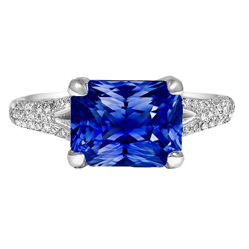 HarryChadEntcom Rings Natural Earth Mined Diamond Jewelry Radiant Sapphire Ring Pave Split Shank 4 Carats HarryChadEntcom Rings Natural Earth Mined Diamond Jewelry Radiant Sapphire Ring Pave Split Shank 4 Carats