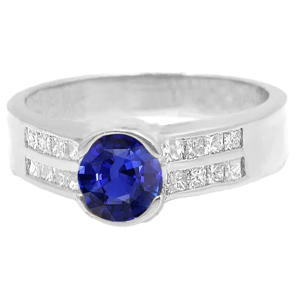 HarryChadEntcom Rings Natural Earth Mined Diamond Round Blue Sapphire Ring Princess Cut Accents 250 Carats HarryChadEntcom Rings Natural Earth Mined Diamond Round Blue Sapphire Ring Princess Cut Accents 250 Carats