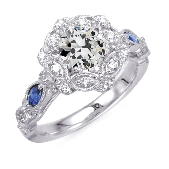 HarryChadEntcom Rings Real Round Old Cut Natural Earth Mined Diamond Marquise Sapphires Ring 450 Carats Milgrain HarryChadEntcom Rings Real Round Old Cut Natural Earth Mined Diamond Marquise Sapphires Ring 450 Carats Milgrain