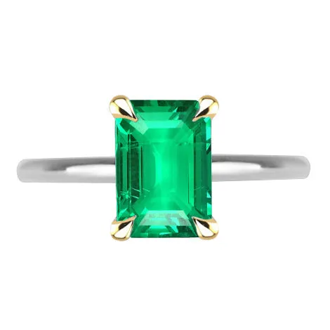 HarryChadEntcom Rings Simple Solitaire Green Emerald Ring Thin Shank