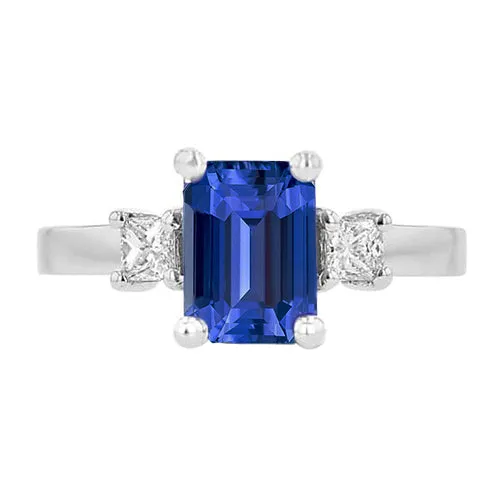 HarryChadEntcom Rings White Gold 3 Stone Ring Blue Sapphire Princess Natural Earth Mined Diamonds 250 Carats HarryChadEntcom Rings White Gold 3 Stone Ring Blue Sapphire Princess Natural Earth Mined Diamonds 250 Carats