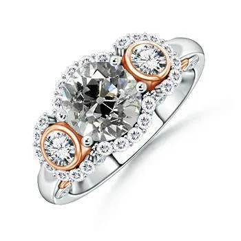 HarryChadEntcom Two Tone 3 Stone Halo Natural Earth Mined Diamond Old Mine Cut Ring 325 Carats Rings HarryChadEntcom Two Tone 3 Stone Halo Natural Earth Mined Diamond Old Mine Cut Ring 325 Carats Rings