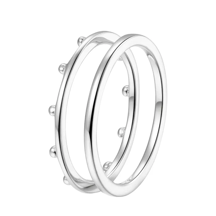 Hey Happiness Beaded Halo Ring Set Sterling Silver Rings