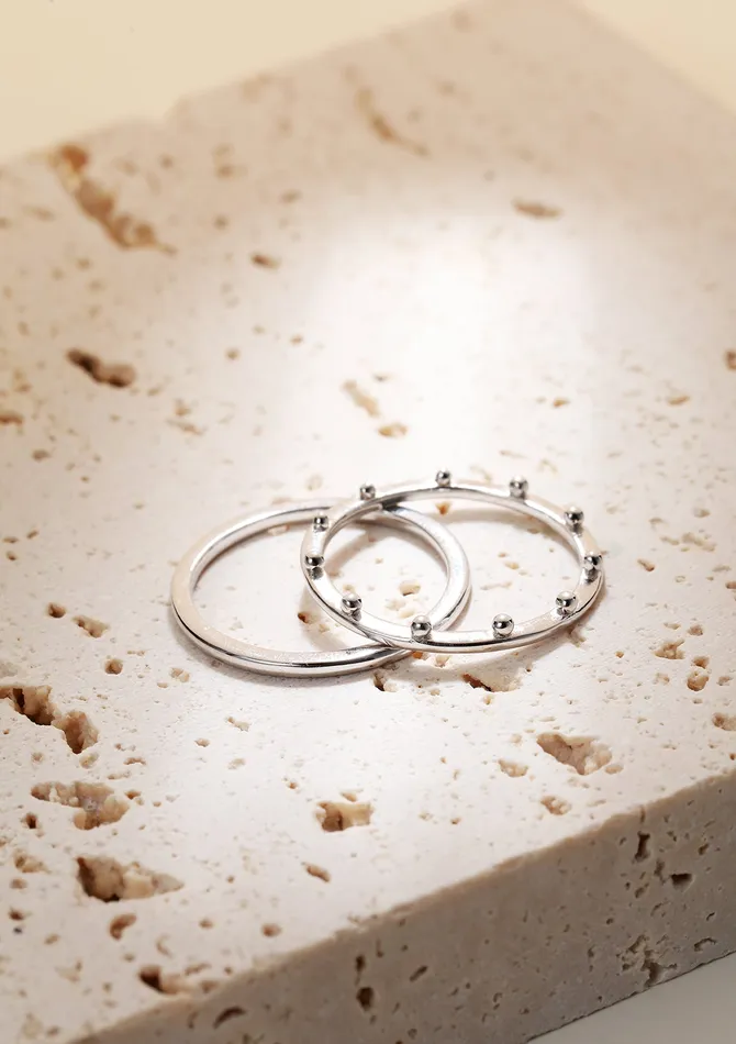 Hey Happiness Beaded Halo Ring Set Sterling Silver Rings Hey Happiness Beaded Halo Ring Set Sterling Silver Rings