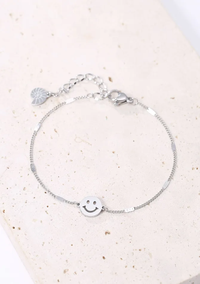 Hey Happiness Bracelets Smiley Face Pendant Chain Bracelet Silver Hey Happiness Bracelets Smiley Face Pendant Chain Bracelet Silver