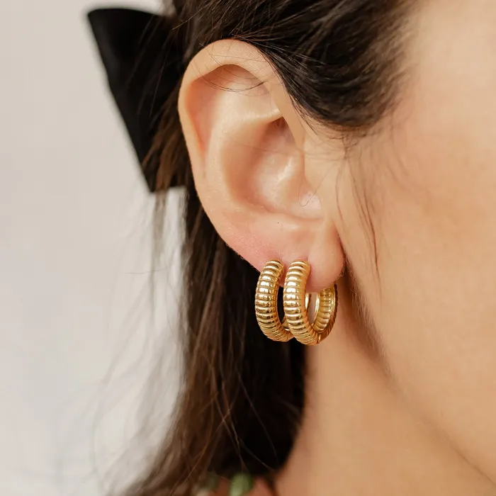 Hey Happiness Earrings Textured Hoop Earrings Stainless Steel Hey Happiness Earrings Textured Hoop Earrings Stainless Steel