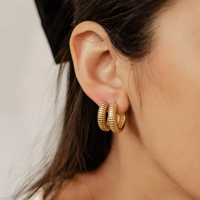 Hey Happiness Earrings Textured Hoop Earrings Stainless Steel Hey Happiness Earrings Textured Hoop Earrings Stainless Steel