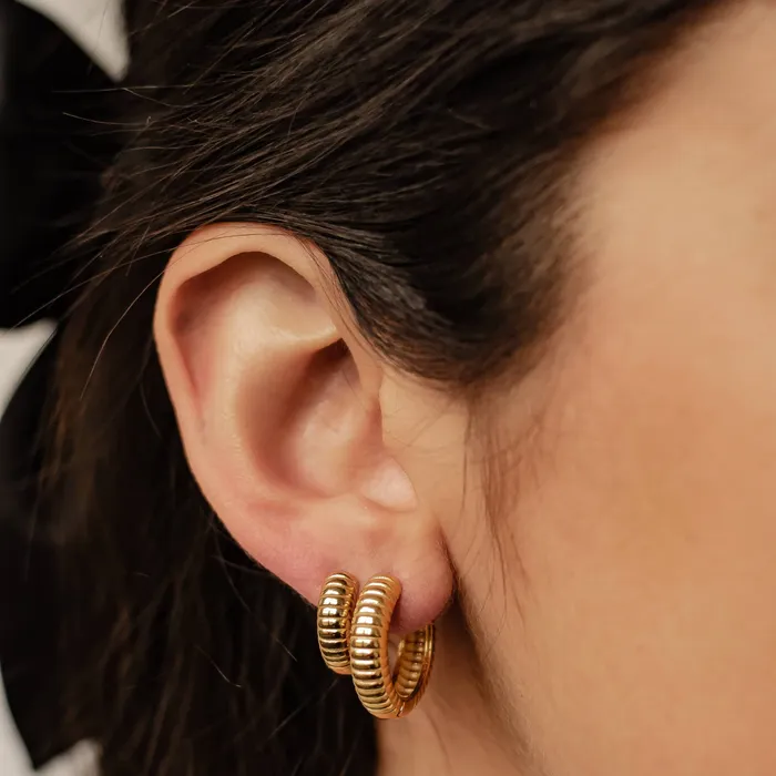 Hey Happiness Earrings Textured Hoop Earrings Stainless Steel Hey Happiness Earrings Textured Hoop Earrings Stainless Steel