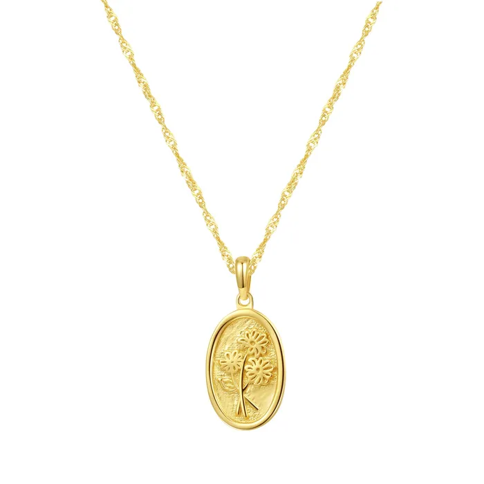 Hey Happiness Necklaces Oval Daisy Pendant Necklace Sterling Silver Gold