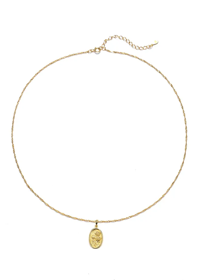 Hey Happiness Necklaces Oval Daisy Pendant Necklace Sterling Silver Gold