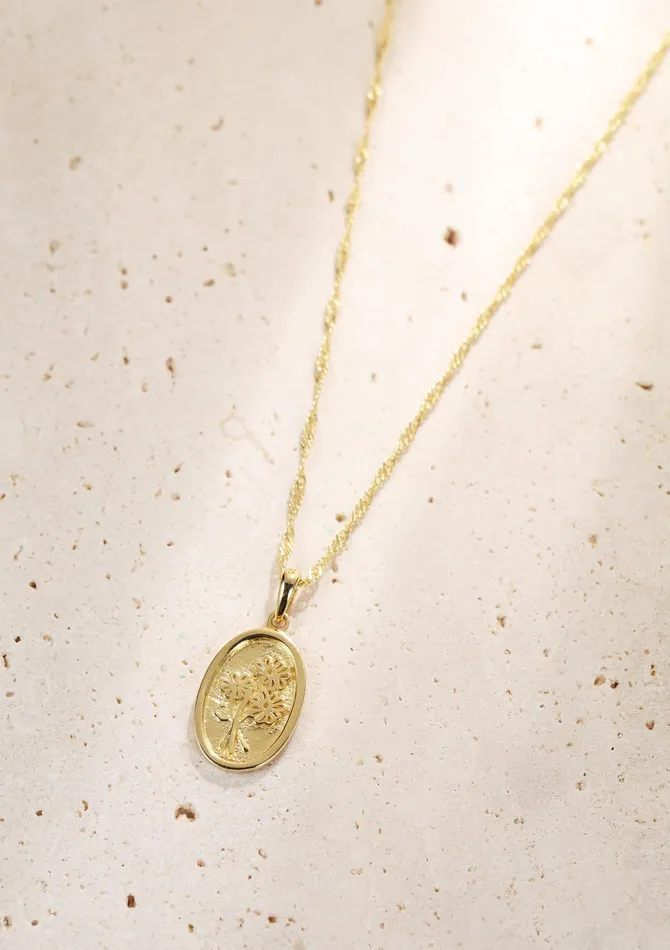Hey Happiness Necklaces Oval Daisy Pendant Necklace Sterling Silver Gold
