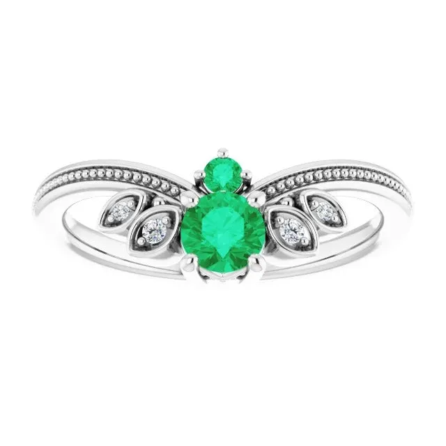 Natural Earth Mined Diamond Ring 1 Carat Columbian Green Emerald Antique Style Jewelry GB Rings Natural Earth Mined Diamond Ring 1 Carat Columbian Green Emerald Antique Style Jewelry GB Rings