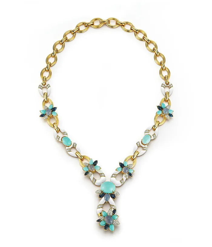 Necklaces Asheville Necklace Hammered 18K Gold Turquoise Diamonds David Webb Workshop Necklaces Asheville Necklace Hammered 18K Gold Turquoise Diamonds David Webb Workshop