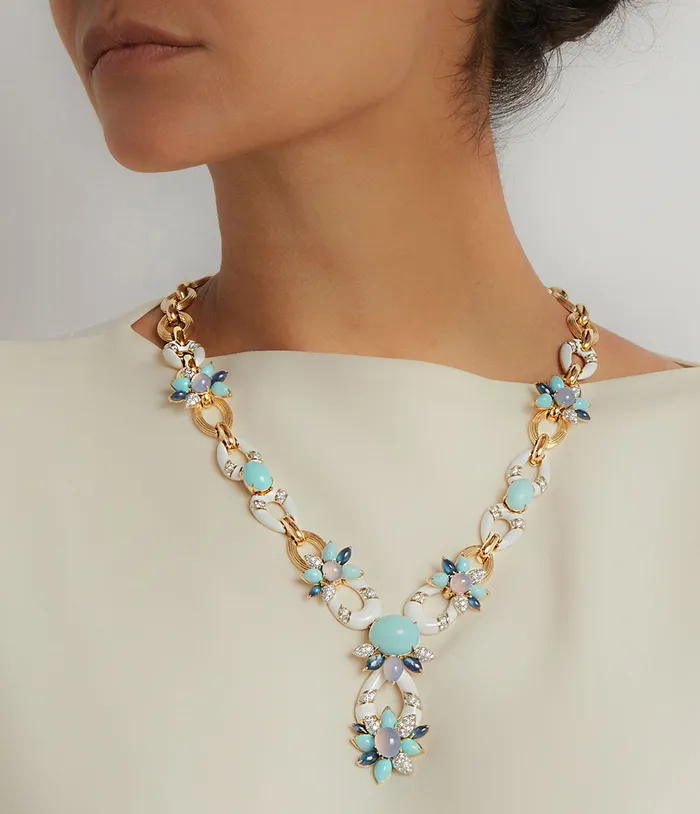 Necklaces Asheville Necklace Hammered 18K Gold Turquoise Diamonds David Webb Workshop Necklaces Asheville Necklace Hammered 18K Gold Turquoise Diamonds David Webb Workshop