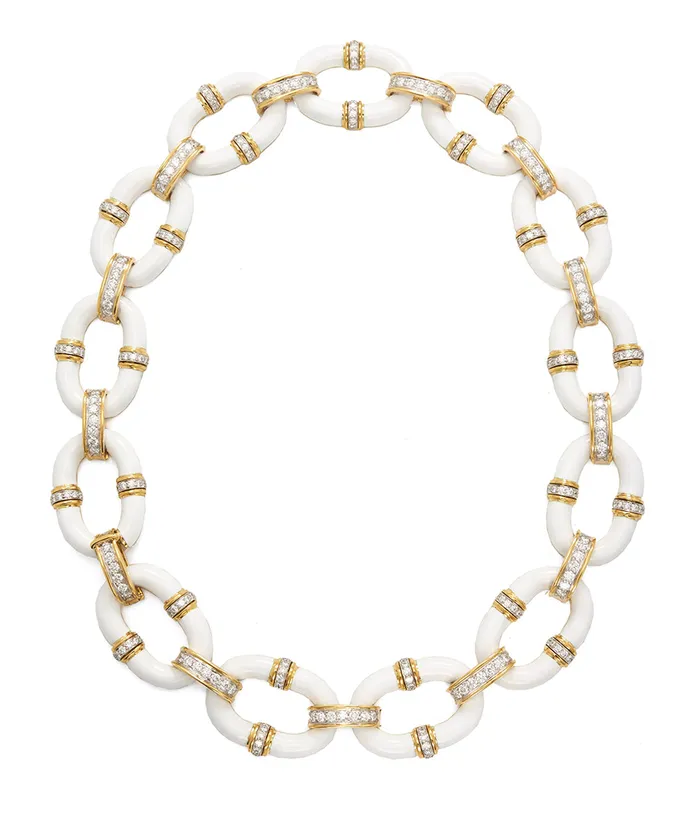 Necklaces David Webb Oval Link Necklace White Enamel