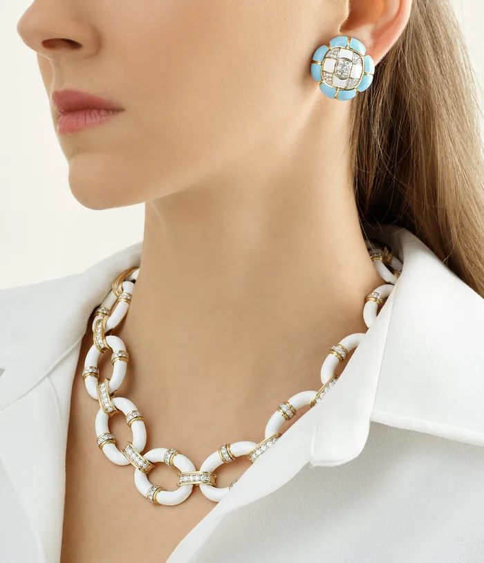 Necklaces David Webb Oval Link Necklace White Enamel