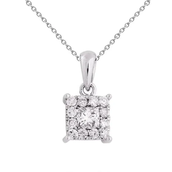 Necklaces GB 22 Ct Princess And Round Natural Earth Mined Diamond Necklace Pendant 14K White Gold Necklaces GB 22 Ct Princess And Round Natural Earth Mined Diamond Necklace Pendant 14K White Gold