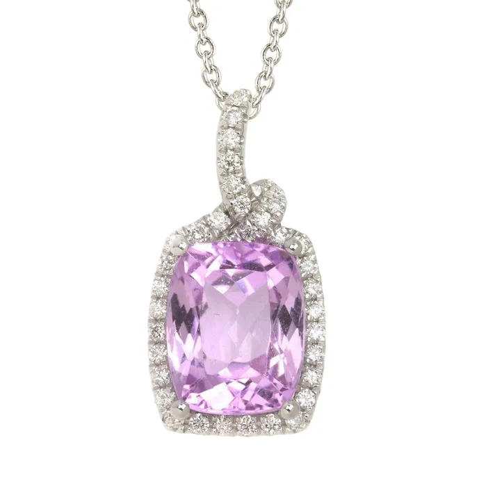 Necklaces GB 22 Ct Kunzite And Natural Earth Mined Diamond Necklace Pendant White Gold 14K Necklaces GB 22 Ct Kunzite And Natural Earth Mined Diamond Necklace Pendant White Gold 14K