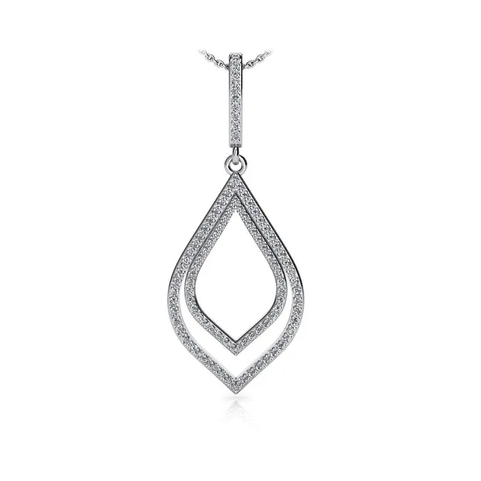 Necklaces GB 8 Ct Round Cut Genuine Natural Earth Mined Diamonds Open Double Leaf Pendant Necklace White Gold Necklaces GB 8 Ct Round Cut Genuine Natural Earth Mined Diamonds Open Double Leaf Pendant Necklace White Gold