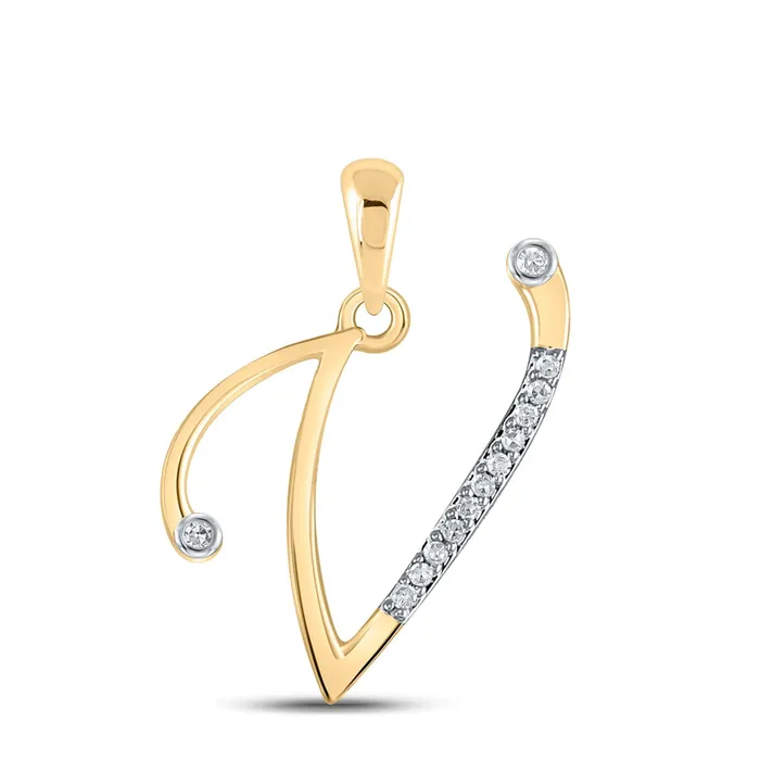 Necklaces GND 10kt Yellow Gold Womens Round Diamond V Initial Letter Pendant 120 Cttw GND Necklaces GND 10kt Yellow Gold Womens Round Diamond V Initial Letter Pendant 120 Cttw GND