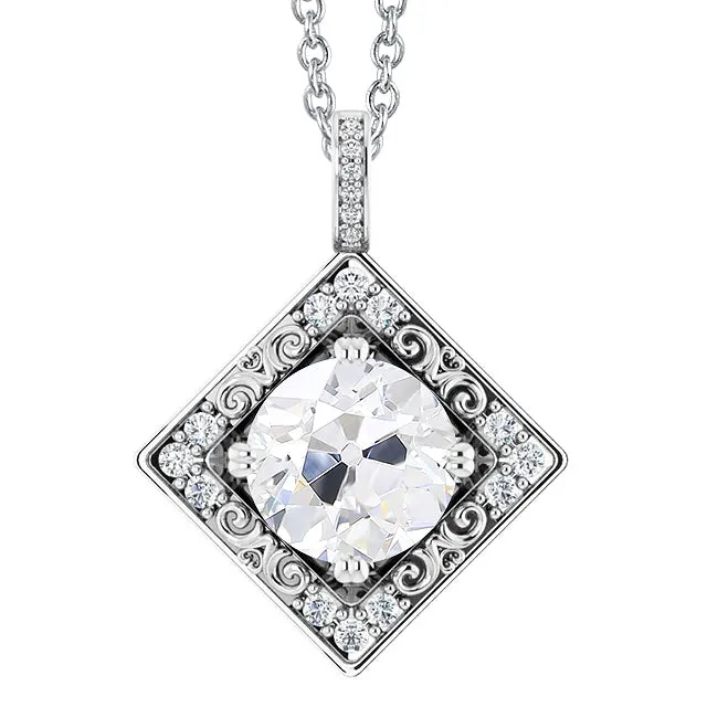 Necklaces HarryChadEntcom Halo Genuine Natural Earth Mined Diamond Square Pendant With Chain Old Cut Prong Set 4 Carats Necklaces HarryChadEntcom Halo Genuine Natural Earth Mined Diamond Square Pendant With Chain Old Cut Prong Set 4 Carats