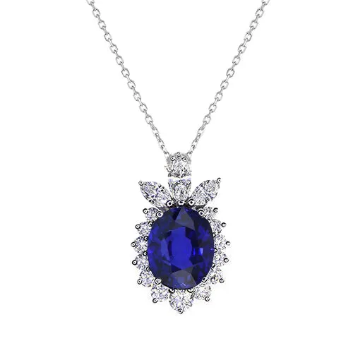 Necklaces HarryChadEntcom Halo Pendant Oval Dark Blue Sapphire Natural Earth Mined Diamond Necklace 225 Carats