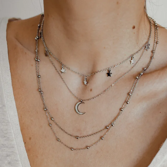 Necklaces Hey Happiness Multilayer Necklace Set in Silver