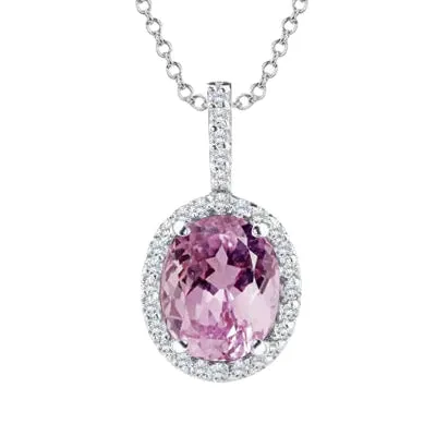 Necklaces Oval Cut Pink Kunzite Pendant GB