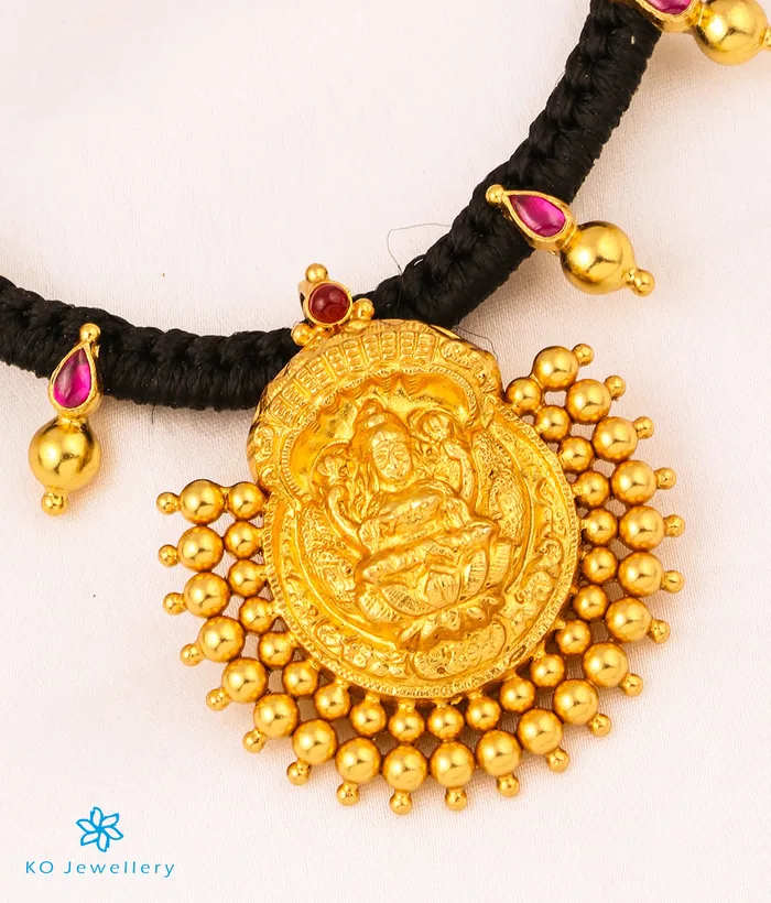 Necklaces Silversmith The Avahati Silver Lakshmi Ornate Thread Necklace Black