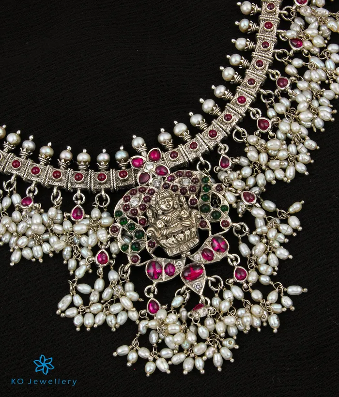 Necklaces Silversmith The Bhairavi Silver Lakshmi Guttapusalu Necklace