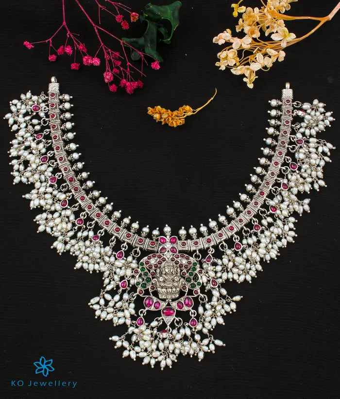 Necklaces Silversmith The Bhairavi Silver Lakshmi Guttapusalu Necklace