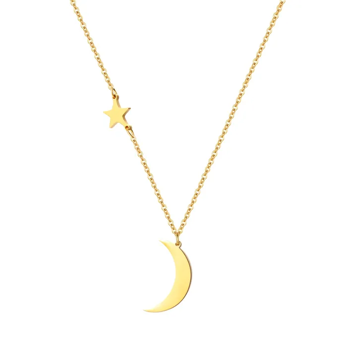 Necklaces Star and Moon Pendant Necklace Gold Hey Happiness
