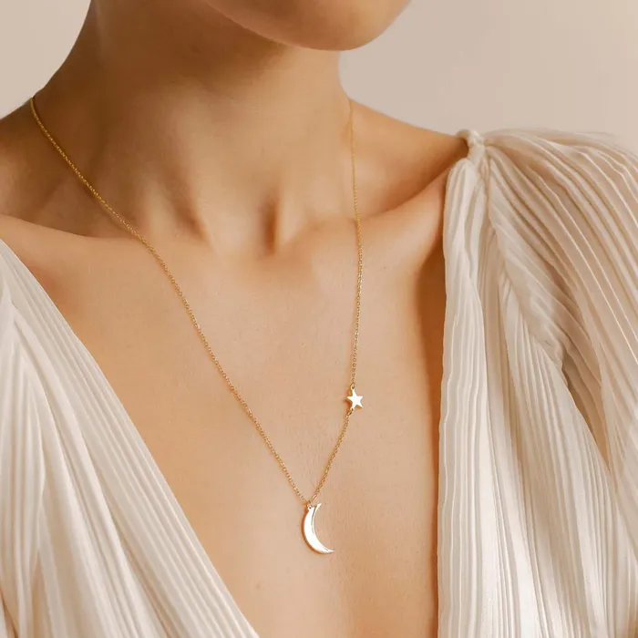 Necklaces Star and Moon Pendant Necklace Gold Hey Happiness Necklaces Star and Moon Pendant Necklace Gold Hey Happiness