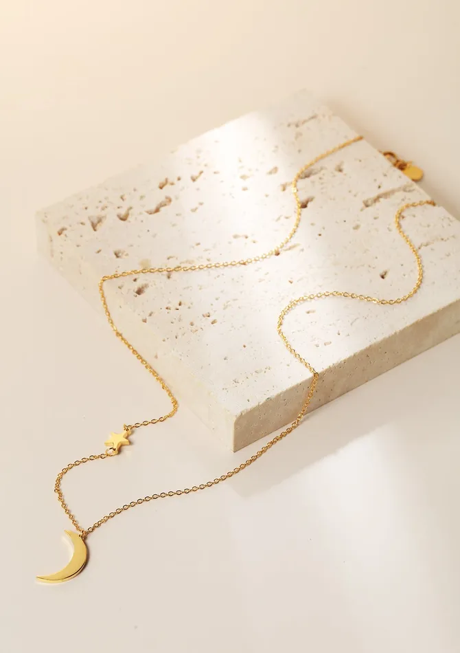 Necklaces Star and Moon Pendant Necklace Gold Hey Happiness Necklaces Star and Moon Pendant Necklace Gold Hey Happiness