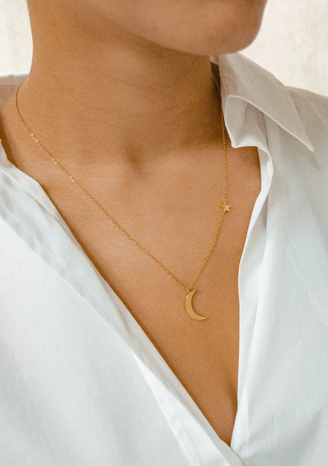 Necklaces Star and Moon Pendant Necklace Gold Hey Happiness Necklaces Star and Moon Pendant Necklace Gold Hey Happiness