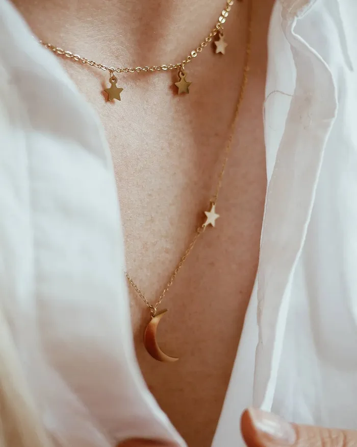 Necklaces Star and Moon Pendant Necklace Gold Hey Happiness Necklaces Star and Moon Pendant Necklace Gold Hey Happiness