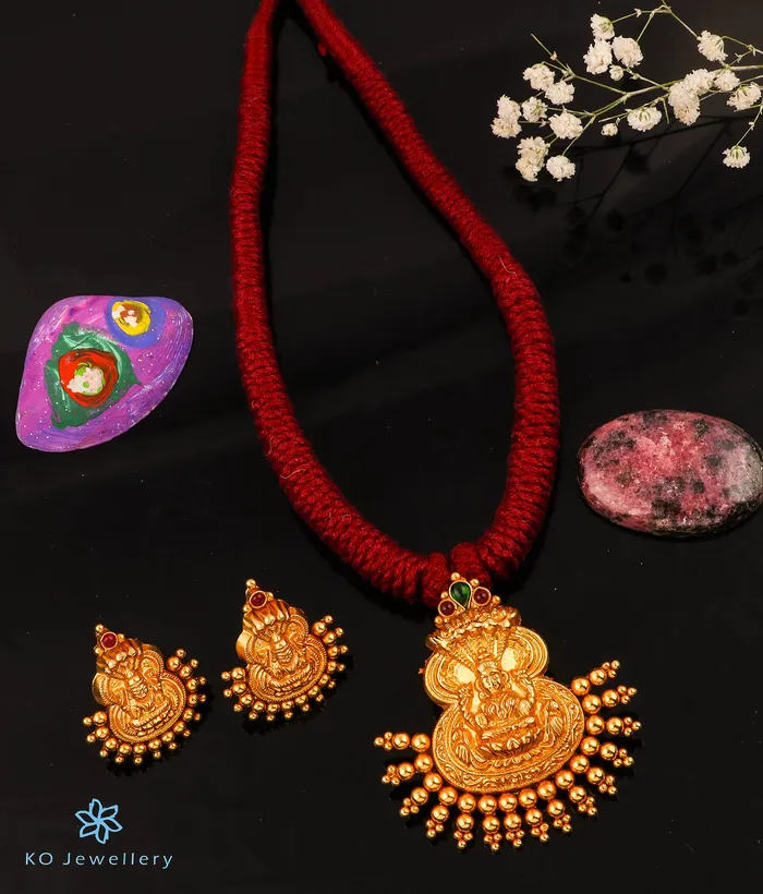 Necklaces The DhanLakshmi Silver Thread Necklace Red Silversmith