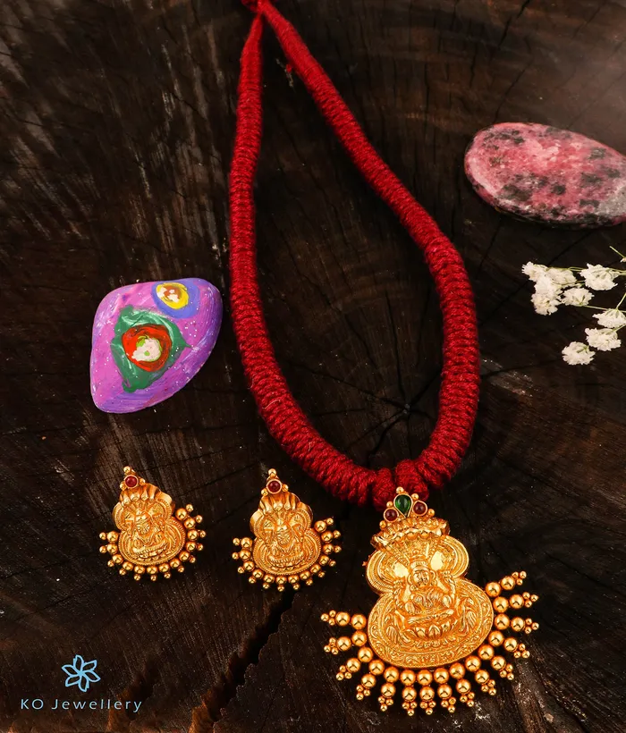 Necklaces The DhanLakshmi Silver Thread Necklace Red Silversmith